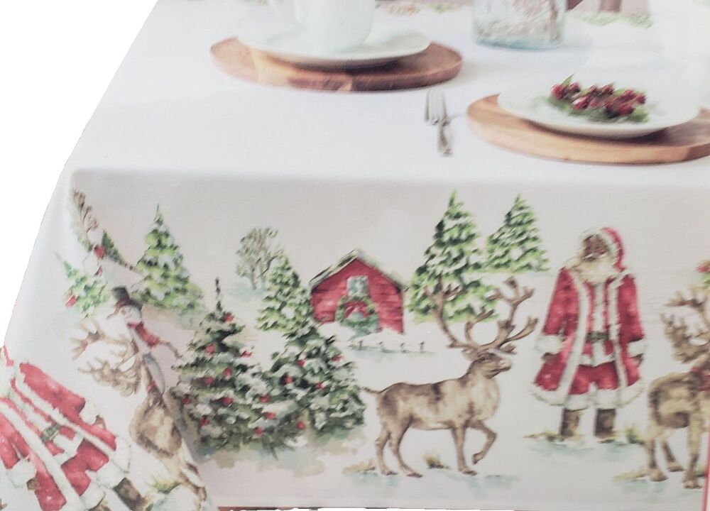Fabric Spillproof Printed Tablecloth, 70" Round, CHRISTMAS, HOLIDAY SPIRIT, BM